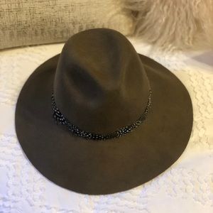 Taupe wide brim fedora hat by August Hat company